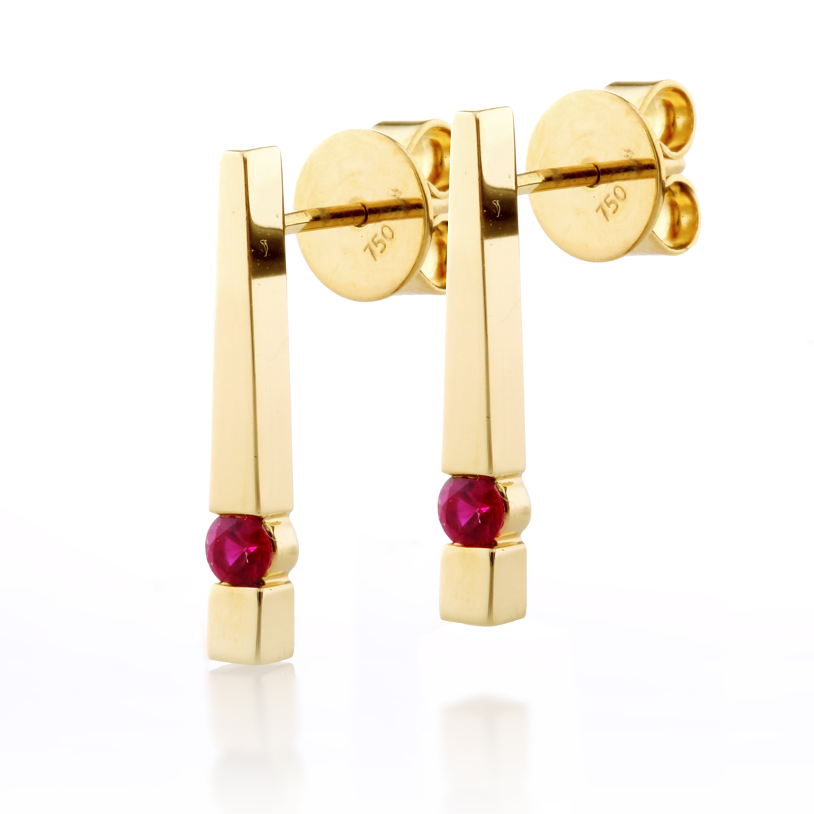Solitaire Ruby Bar Earrings - Holdsworth Bros