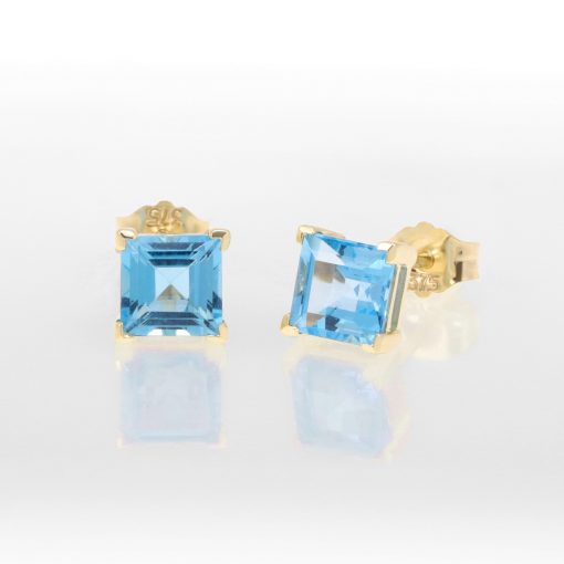 Square Blue Topaz Studs